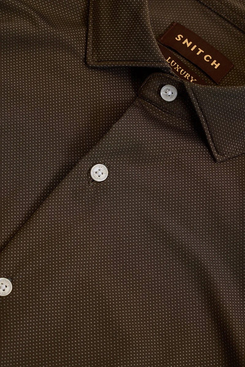 سنيتش Brown Polka Dots Long Sleeve Slim Fit Formal Shirt