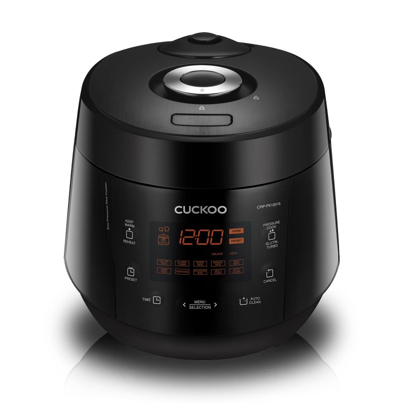طباخ أرز كوكو CRPPK1001S بسعة 10 أكواب غير مطبوخة و 20 كوب مطبوخ مع وعاء داخلي غير لاصق و 13 خيار قائمة بتقنية المنطق الضبابي وتنظيف تلقائي باللون الأسود