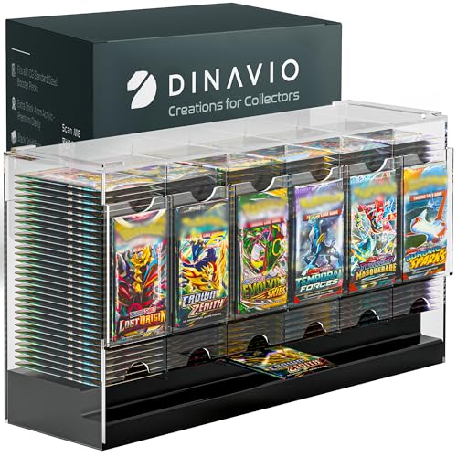 Dinavio Crafthouse 6Slot Booster Pack Dispenser with Black Base Fits 240 Booster Packs for Dispensing Compatible with TCG Trading Card Boosters and Sports Card Boosters 4mm Acrylic Stackable - Image 1