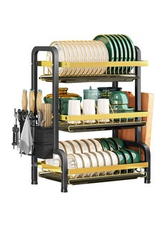 Dish Drying Rack, 3 Tier Dish Rack Drainer Set, Dish Drainer With Drip Tray Knife Holder, Kitchen Strainer Cutting Board Holder Dish Drying Rack for Counter (3 Tier Black)