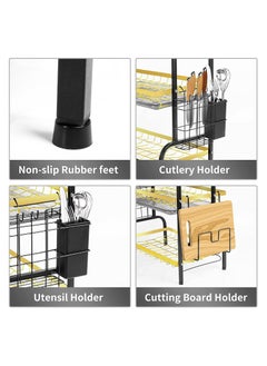 Arabest Dish Drying Rack, 3 Tier Dish Rack Drainer Set, Dish Drainer With Drip Tray Knife Holder, Kitchen Strainer Cutting Board Holder Dish Drying Rack for Counter (3 Tier Black)  - Image 2