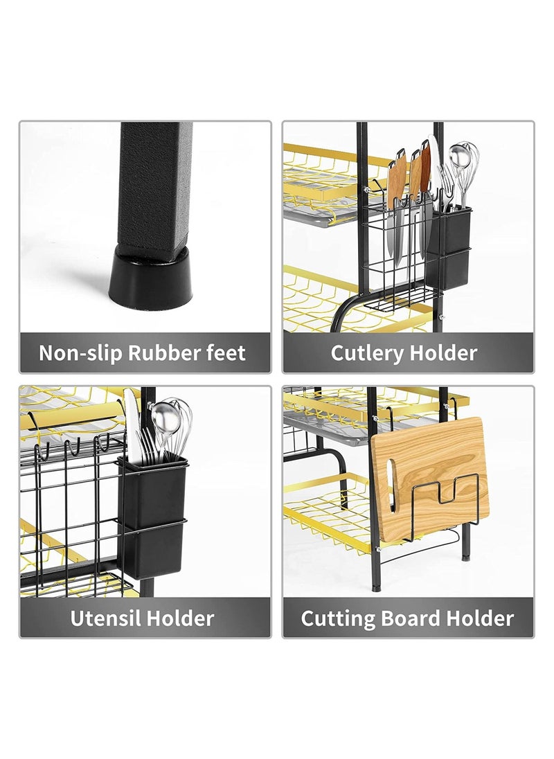 Arabest - Dish Drying Rack, 3 Tier Dish Rack Drainer Set, Dish Drainer With Drip Tray Knife Holder, Kitchen Strainer Cutting Board Holder Dish Drying Rack for Counter (3 Tier Black) - Image 1