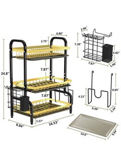 Arabest Dish Drying Rack, 3 Tier Dish Rack Drainer Set, Dish Drainer With Drip Tray Knife Holder, Kitchen Strainer Cutting Board Holder Dish Drying Rack for Counter (3 Tier Black)  - Image 4