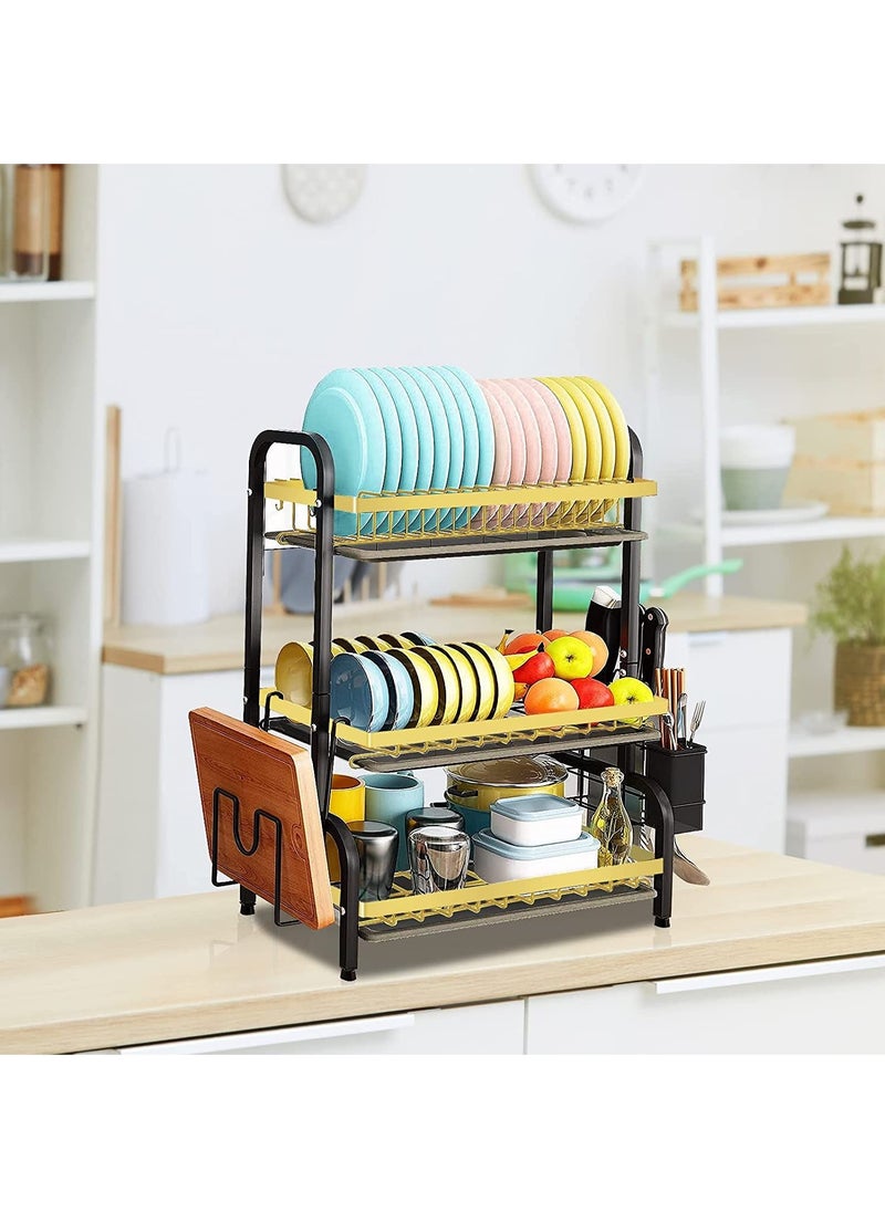 Arabest - Dish Drying Rack, 3 Tier Dish Rack Drainer Set, Dish Drainer With Drip Tray Knife Holder, Kitchen Strainer Cutting Board Holder Dish Drying Rack for Counter (3 Tier Black) - Image 1