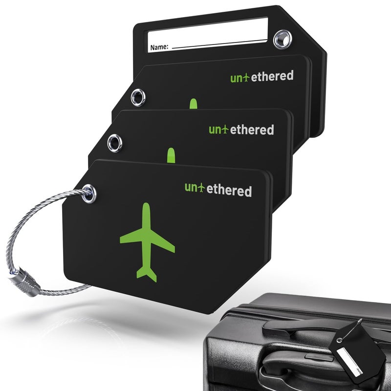 Untethered Untethered 4-Pack Luggage Tag Set | Luggage Tags, Luggage Tags for Suitcases, Bag Tag, Luggage Tags 4 Pack, Suitcase Tags, Identifiers Travel Bag Tags for Luggage, Name Travel Tags for Luggage  - Image 1