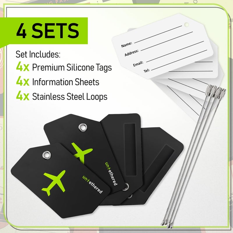 Untethered Untethered 4-Pack Luggage Tag Set | Luggage Tags, Luggage Tags for Suitcases, Bag Tag, Luggage Tags 4 Pack, Suitcase Tags, Identifiers Travel Bag Tags for Luggage, Name Travel Tags for Luggage  - Image 3