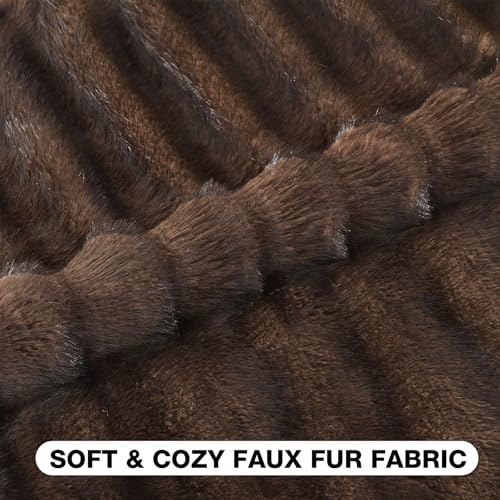 FUTEI Pack of 2 Faux Mink Fur Throw Pillow Covers 18x18 Inch Soft Fluffy Dyeing Striped Textured Farmhouse Decorative Cushion Case Modern Home Decor for Couch Bed Living Room Dark Coffee - Image 3