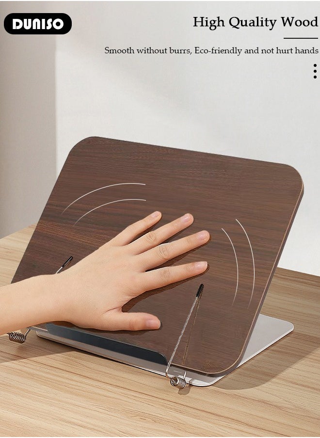Book Stand Holder for Reading, Adjustable Holder Tray with 360° Rotating Base & Page Clips, Foldable Desktop Book Stand for Cookbook, Sheet Music, Laptop, Recipe, Textbook