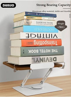 DUNISO حامل كتب للقراءة، حامل قابل للتعديل مع قاعدة دوارة بزاوية 360° ومشابك الصفحات، حامل كتب طاولة قابل للطي لكتاب الطهي، ورقة موسيقية، لابتوب، وصفة، كتاب دراسي  - Image 5