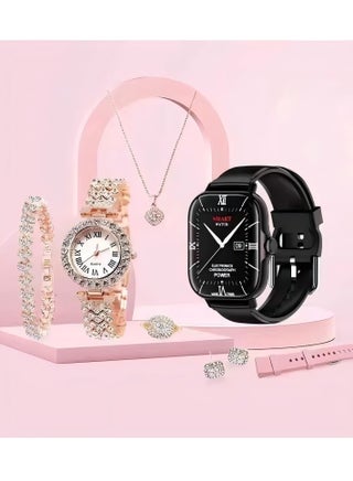 7 in 1 Ultra Watch Series 9 Smart Watch for Women and Golden Mechanical Watch with Silicon Band and 1 Golden Bracelet and 1 Pendant and 1 pair of Stud Earrings and ring - pzsku/ZDDDD16F2FBC564B6D211Z/45/1742298222/90fa0b19-0619-4a30-83a3-0e4b9762dfbe