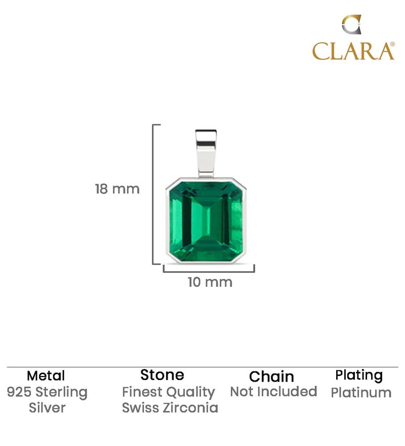 CLARA Pure 925 Sterling Silver Green Solitaire Men Pendant Necklace | With or Without Chain | Gift for Men & Boys |Platinum Plated, Swiss Zircon - Image 5