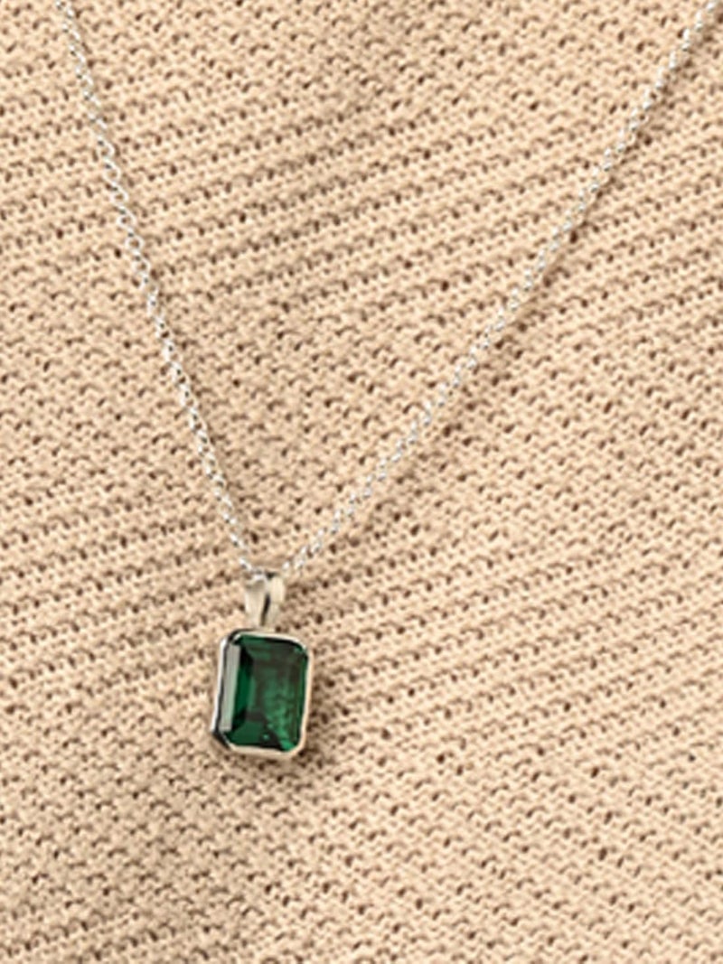 CLARA Pure 925 Sterling Silver Green Solitaire Men Pendant Necklace | With or Without Chain | Gift for Men & Boys |Platinum Plated, Swiss Zircon - Image 4