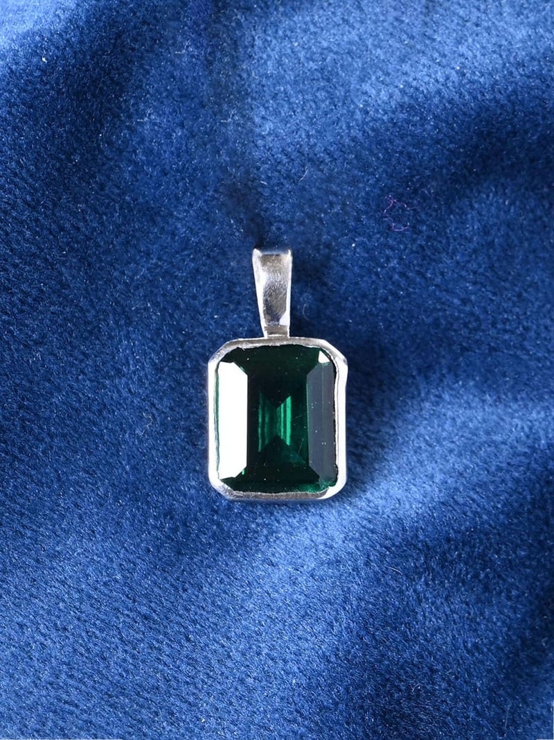 CLARA Pure 925 Sterling Silver Green Solitaire Men Pendant Necklace | With or Without Chain | Gift for Men & Boys |Platinum Plated, Swiss Zircon - Image 2