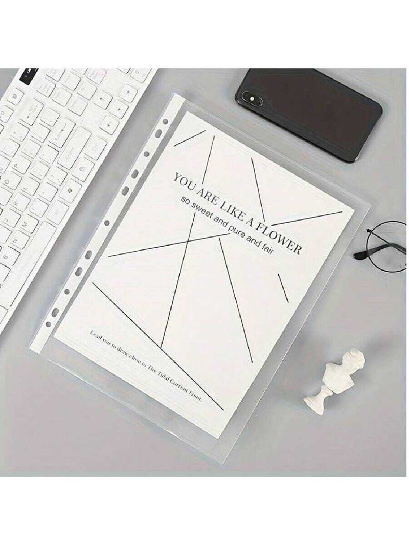 Shein 10/50/100 Clear A4 Sheet Protectors, 11 Holes, White Striped Inner Pockets, Protective Covers, Data Bags, File Holders, for Music Sheets, Beginners, Teens, A4 Book Covers, School Supplies, File Folders, Plastic Business Bags, Large Clips for Files, Music Sheets, Inner Pockets - 10 Pieces - Image 5
