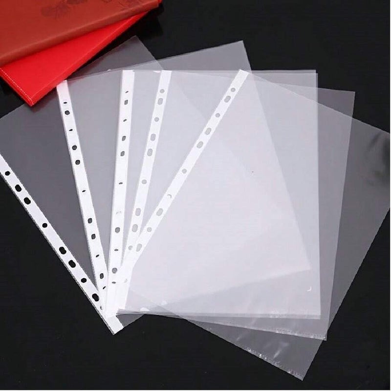 Shein 10/50/100 Clear A4 Sheet Protectors, 11 Holes, White Striped Inner Pockets, Protective Covers, Data Bags, File Holders, for Music Sheets, Beginners, Teens, A4 Book Covers, School Supplies, File Folders, Plastic Business Bags, Large Clips for Files, Music Sheets, Inner Pockets - 10 Pieces - Image 3