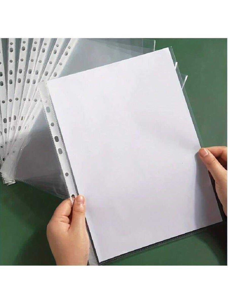 Shein 10/50/100 Clear A4 Sheet Protectors, 11 Holes, White Striped Inner Pockets, Protective Covers, Data Bags, File Holders, for Music Sheets, Beginners, Teens, A4 Book Covers, School Supplies, File Folders, Plastic Business Bags, Large Clips for Files, Music Sheets, Inner Pockets - 10 Pieces - Image 4