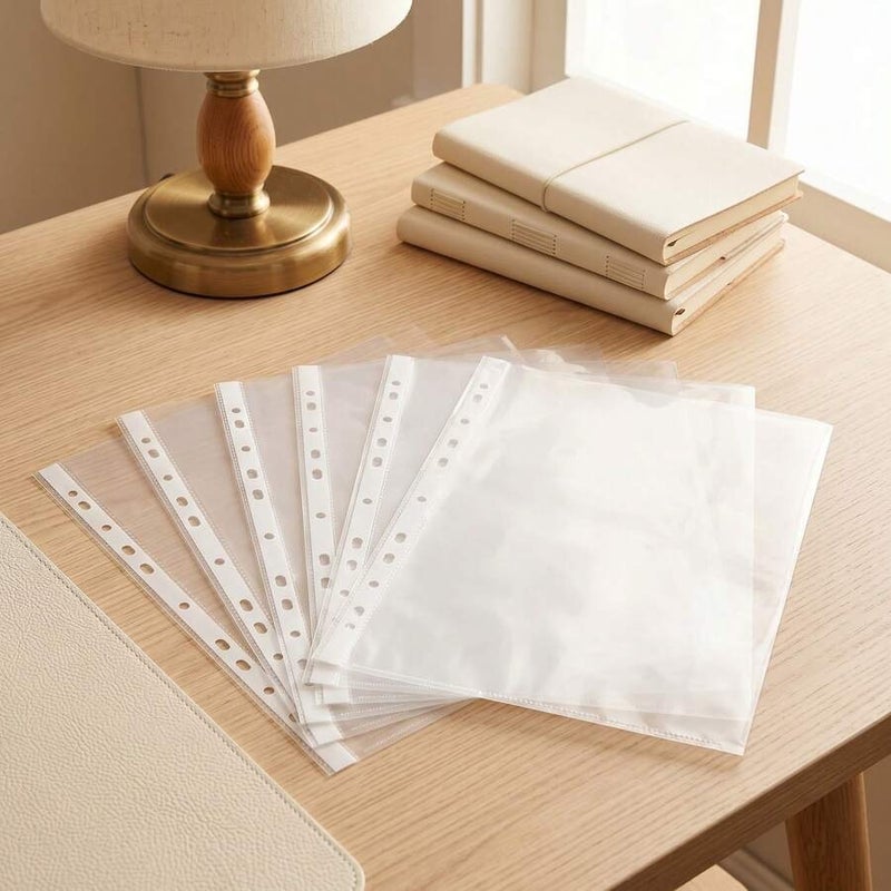Shein 10/50/100 Clear A4 Sheet Protectors, 11 Holes, White Striped Inner Pockets, Protective Covers, Data Bags, File Holders, for Music Sheets, Beginners, Teens, A4 Book Covers, School Supplies, File Folders, Plastic Business Bags, Large Clips for Files, Music Sheets, Inner Pockets - 10 Pieces - Image 1