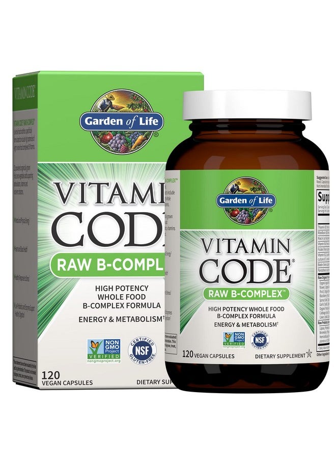 Raw B Complex Vitamin Code 120 Vegan Capsules High Potency Vitamins For Energy & Metabolism With B2 Riboflavin B1 B3 B6 Folate B12 As Methylcobalamin & Biotin Plus Probiotics