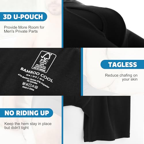 BAMBOO COOL سروال داخلي للرجال من BAMBOO COOL يمتص الرطوبة ناعم مع فتحة أمامية (6 قطع) L - Image 3