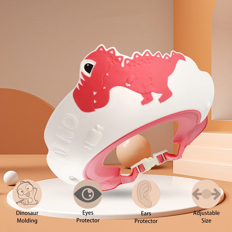 Thcbme Baby Shower Cap Shield, Shower Cap for Kids, Visor Hat for Eye and Ear Protection for 0-9 Years Old Children,Cute Dinosaur/Crocodile/Hippo shape Makes the Baby Bath More Fun (Dinosaur, Red) - Image 3