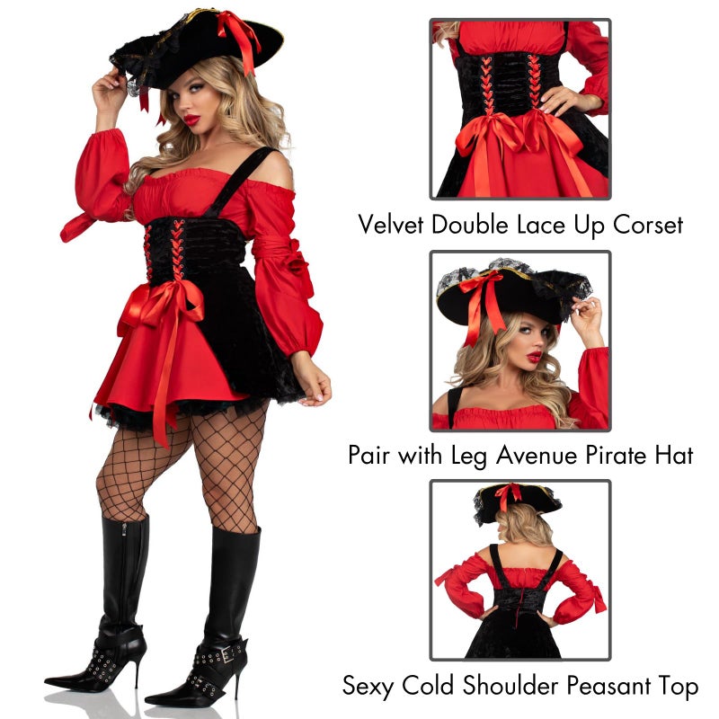 Leg Avenue Women's Vixen Pirate Wench Costume, Red/Black, Small - Image 3