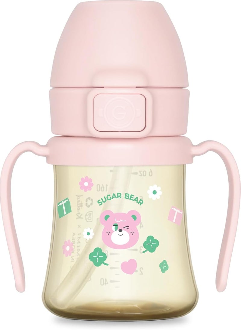 GROSMIMI x KNOTTED Flip Top Spill Proof Sippy Cup, PPSU, BPA Free, Stage 2 Straw for Toddlers (Sugar bear 6ox) - Image 1
