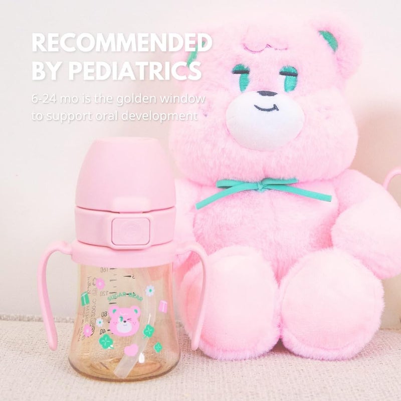 GROSMIMI x KNOTTED Flip Top Spill Proof Sippy Cup, PPSU, BPA Free, Stage 2 Straw for Toddlers (Sugar bear 6ox) - Image 3