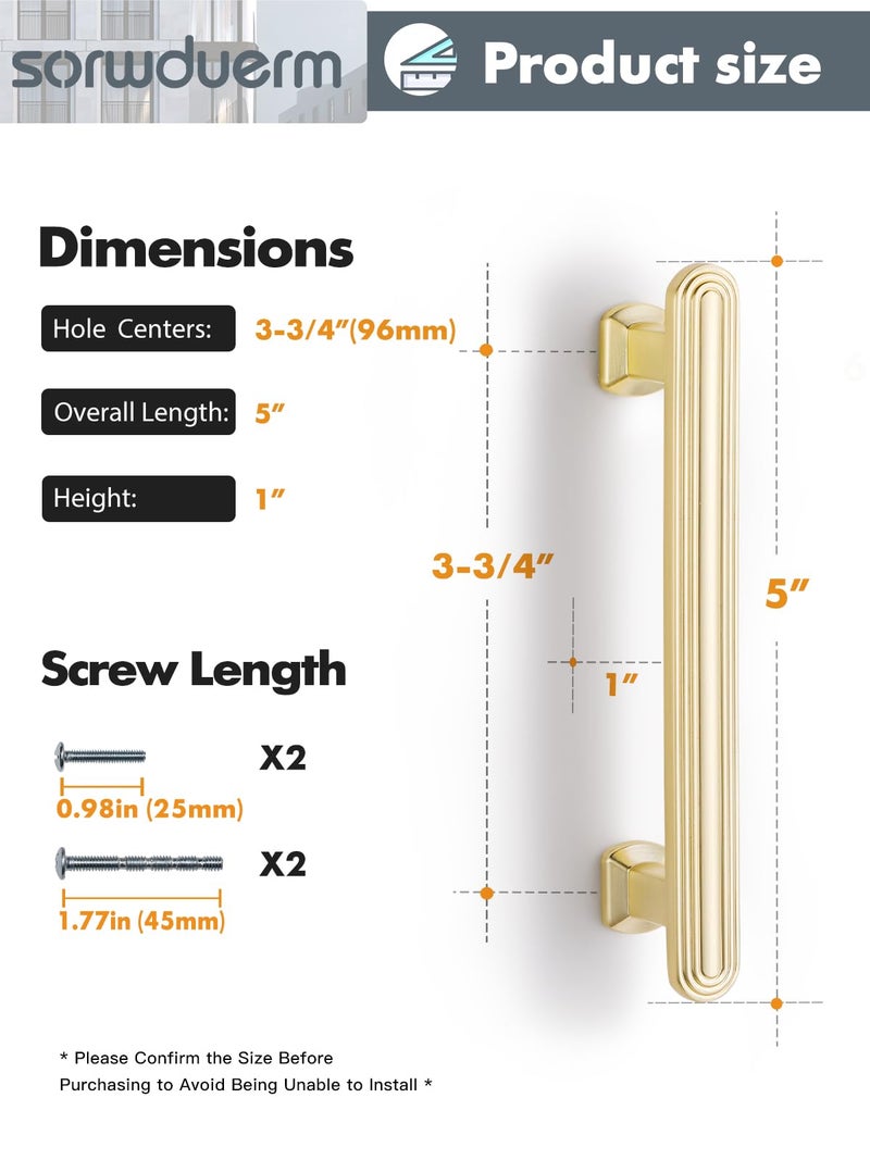 SORWDUERM Sorwdurem 5 Pack 3.78 Inch(96Mm) Brushed Gold Cabinet Pulls Drawer Pulls Kitchen Hardware Cupboard Kitchen Hardware Cabinet Handles - Image 2