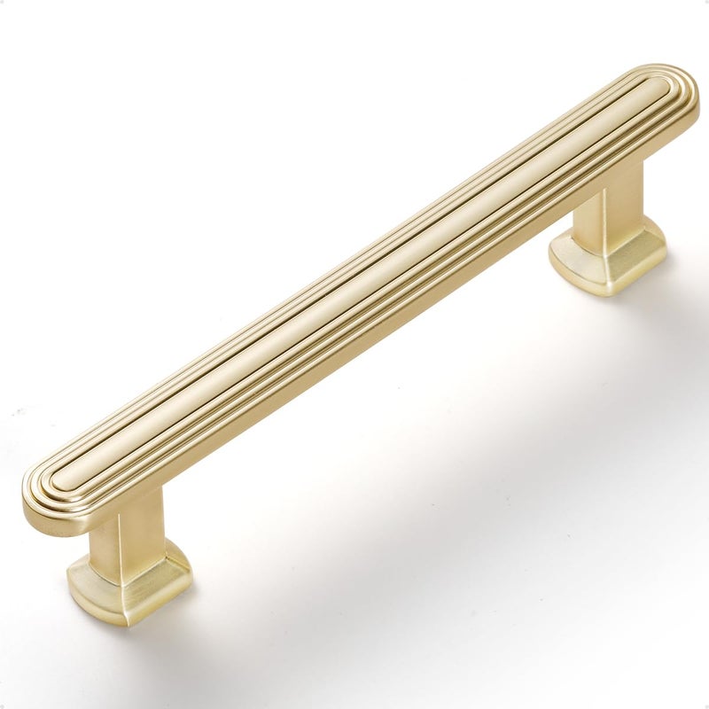 SORWDUERM Sorwdurem 5 Pack 3.78 Inch(96Mm) Brushed Gold Cabinet Pulls Drawer Pulls Kitchen Hardware Cupboard Kitchen Hardware Cabinet Handles - Image 1