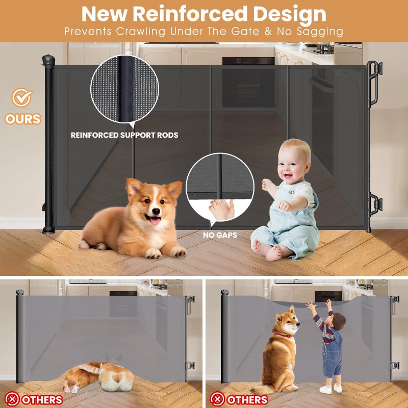SPACEANY Reinforced Retractable Baby Gate or Mesh Dog Gate,Easy to Use for Stairs, Doorways, Hallways, Indoor, Outdoor, Wide Pet Gate 33.5" Tall, Extends to 55" Wide,Black - Image 3