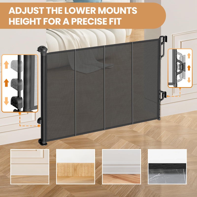 SPACEANY Reinforced Retractable Baby Gate or Mesh Dog Gate,Easy to Use for Stairs, Doorways, Hallways, Indoor, Outdoor, Wide Pet Gate 33.5" Tall, Extends to 55" Wide,Black - Image 4