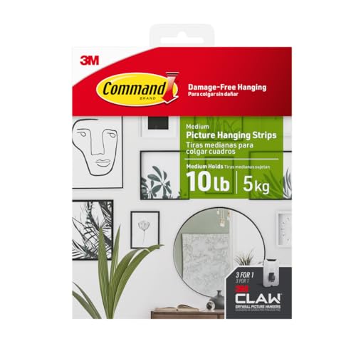 Command and 3M Claw Picture Hanging Kit, 10 lb Medium Picture Hanging Strips 8 Pairs (16 Strips) and 45, 25, & 15 lb 3M Claw Picture Hangers, Hanging Picture Frames for Christmas Decorations - Image 1