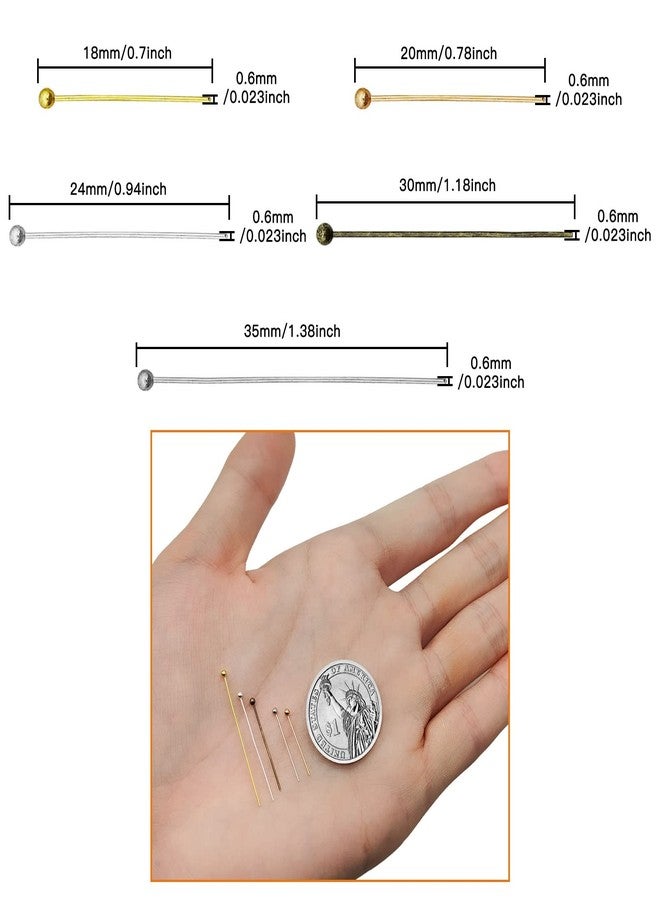 Oubaka 2500pcs Jewelry Head Pins Kit for Jewelry Making,Ball Head Pins Beading Pins Eye Pins Supplies for Earring Beading DIY Craft(5 Sizes,5 Colors) - Image 3