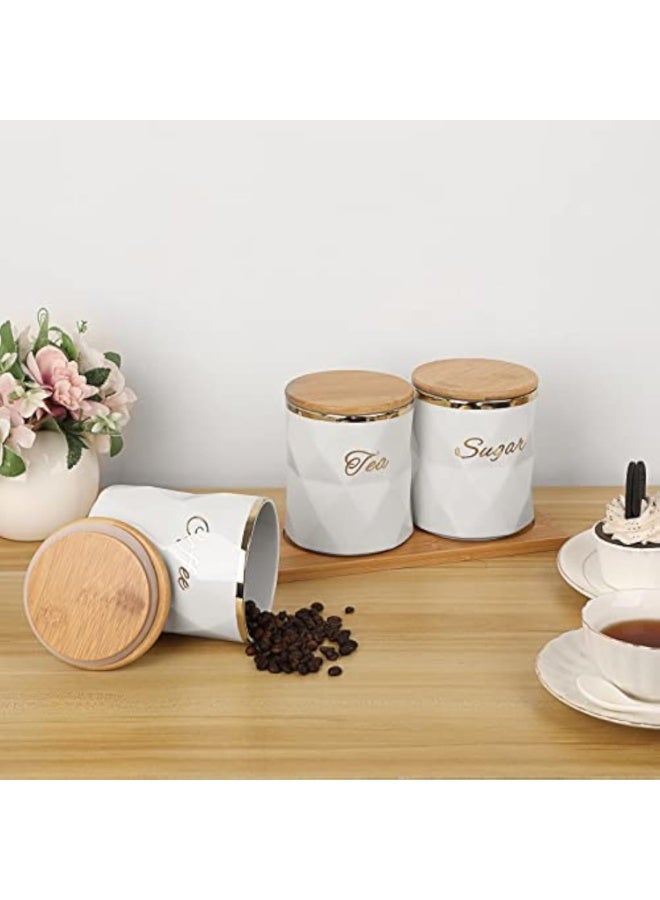 Arabest Set of 3 Ceramic Canisters Set for Sugar Coffee Tea, Luxurious Storage Containers Set with Lids Decorative Storage Pots White Ceramic Storage Jar for Kitchen Counter Dining Room - Image 5