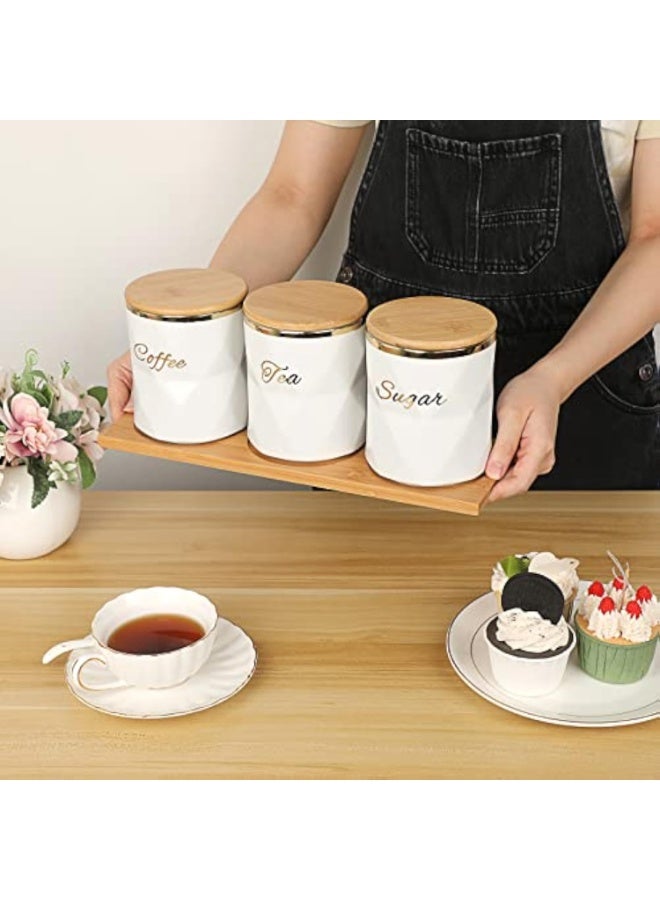 Arabest Set of 3 Ceramic Canisters Set for Sugar Coffee Tea, Luxurious Storage Containers Set with Lids Decorative Storage Pots White Ceramic Storage Jar for Kitchen Counter Dining Room - Image 4