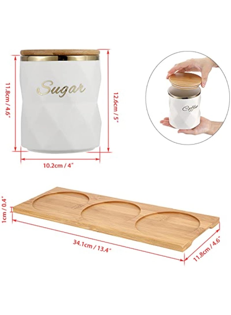 Arabest Set of 3 Ceramic Canisters Set for Sugar Coffee Tea, Luxurious Storage Containers Set with Lids Decorative Storage Pots White Ceramic Storage Jar for Kitchen Counter Dining Room - Image 2