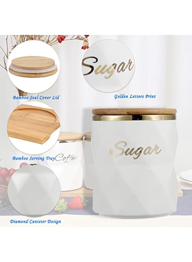 Arabest Set of 3 Ceramic Canisters Set for Sugar Coffee Tea, Luxurious Storage Containers Set with Lids Decorative Storage Pots White Ceramic Storage Jar for Kitchen Counter Dining Room - Image 3
