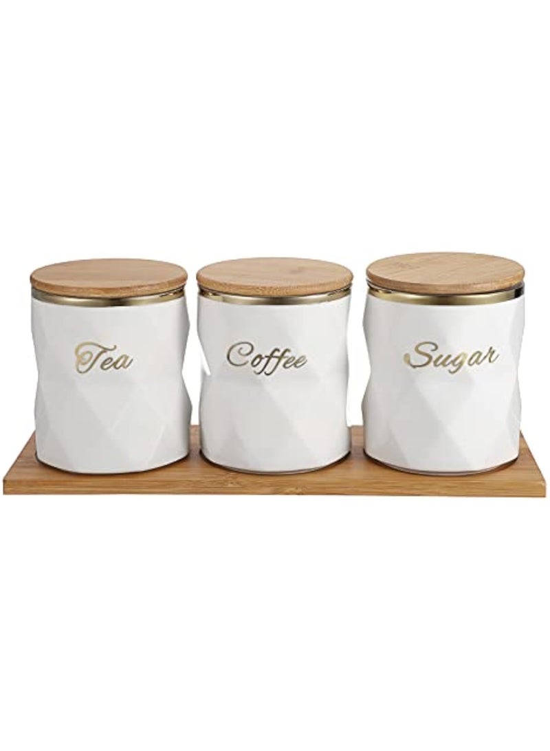 Arabest Set of 3 Ceramic Canisters Set for Sugar Coffee Tea, Luxurious Storage Containers Set with Lids Decorative Storage Pots White Ceramic Storage Jar for Kitchen Counter Dining Room - Image 1