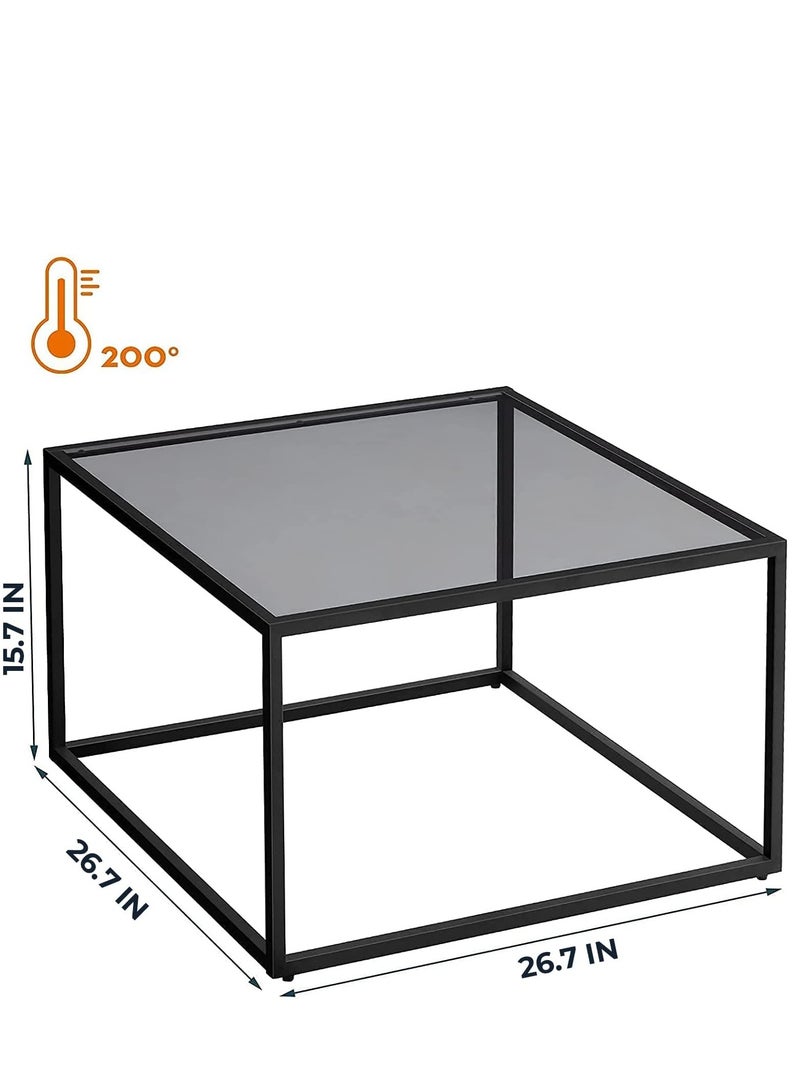 إيه جي دي طاولة قهوة زجاج، طاولة قهوة حديثة صغيرة مربعة وبسيطة لغرفة المعيشة، لون رمادي واسود - Image 5