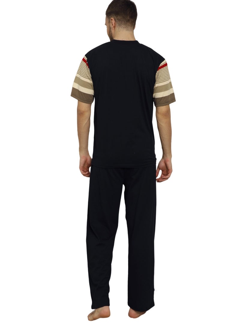 Lindros Turkish Cotton T-Shirt and Pants Pyjama Set Homewear Loungewear Beige/Black  - Image 2
