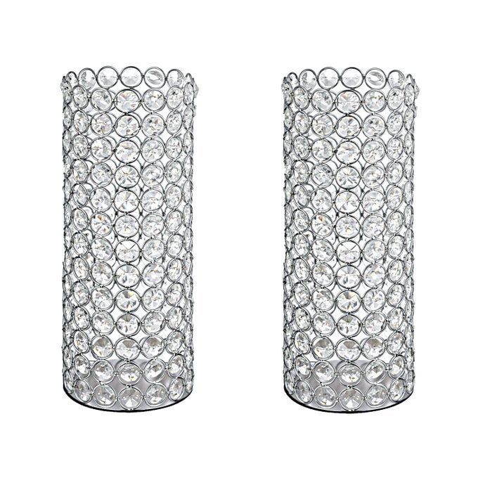 2 PCS CRYSTAL METAL PILLAR CANDLE HOLDER 104 VINTAGE HURRICANE CANDLE HOLDER DECORATIVE CYLINDER VASES GREAT CENTERPIECES FOR HOME DECOR WEDDING PARTIES EVENTS