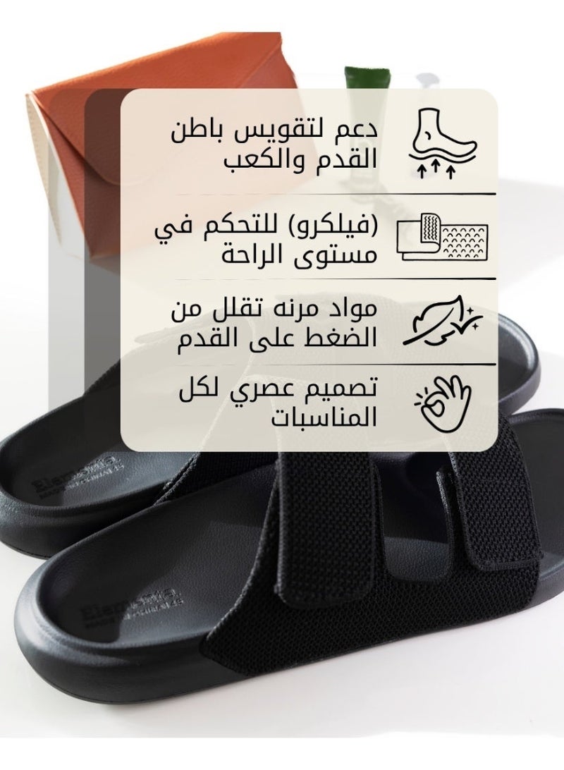 ELEMENTA (Aura) Adjustable Slide – Lightweight Comfort Slippers with Arch and Heel Support, Soft Cushion Sole & Adjustable Straps for Indoor & Outdoor Use, Black - Image 2
