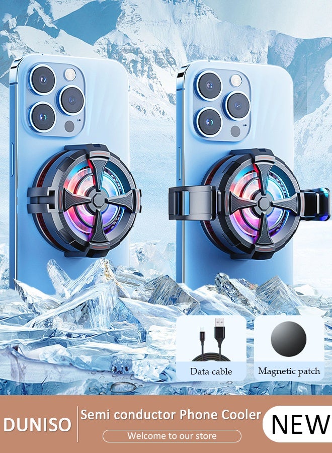 DUNISO 2 In 1 Magnetic Semi-Conductor Cooling Chip for Live Streaming and Gaming, Fast Phone Cooling Fan with RGB Lights and Universal Clamp, Fit All Types of iPhone Android Smartphones - Image 1