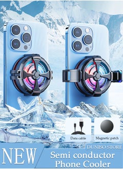 DUNISO 2 In 1 Magnetic Semi-Conductor Cooling Chip for Live Streaming and Gaming, Fast Phone Cooling Fan with RGB Lights and Universal Clamp, Fit All Types of iPhone Android Smartphones  - Image 1