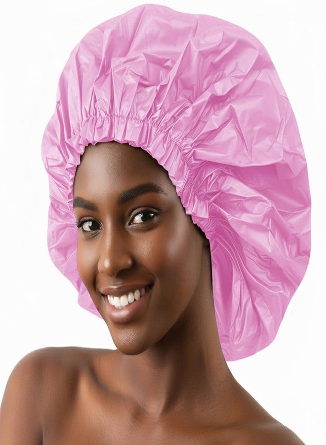 DONNA Super Jumbo Shower Cap - Comfortable Elastic Band, 100% Waterproof Hair Cap for Long Hair, Braids & Thick Styles, Reusable Big Shower Cap for Women, Keeps Hair Dry & Protected, PINK - Image 1