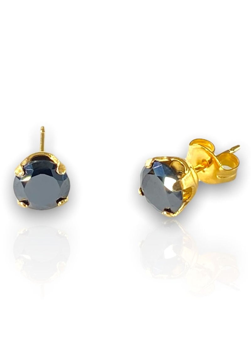 24K Gold Plated Earring 5mm Black Cubic Zirconia Stone Made in USA