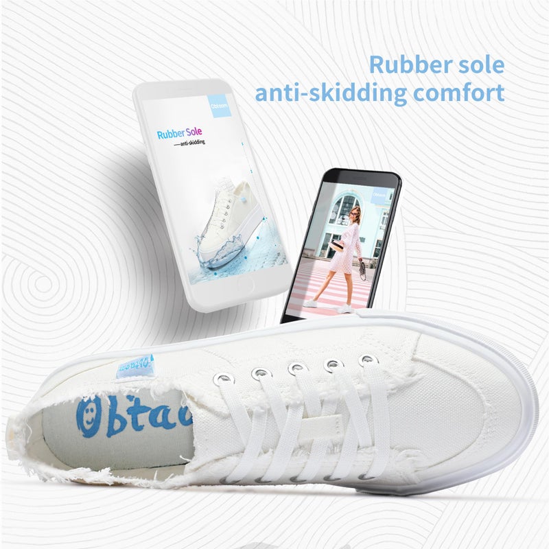 Obtaom Women Platform Canvas Sneakers White Comfort Play Fashion Sneakers Casual Lift Platform Lace Up Shoes Cute Low Top Walking Shoes for Lady(White,US8) - Image 5