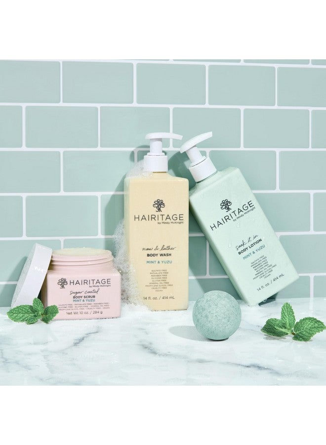 هيريتيج مقشر الجسم المغطى بالسكر والنعناع واليوزو المعطر وزيت اللوز الحلو وزيت جوز الهند لجميع أنواع البشرة، إكليل الجبل والزيوت العطرية البرتقالية، مقشر الجسم فائق الترطيب 10 أونصة سائلة. أوز. - Image 4