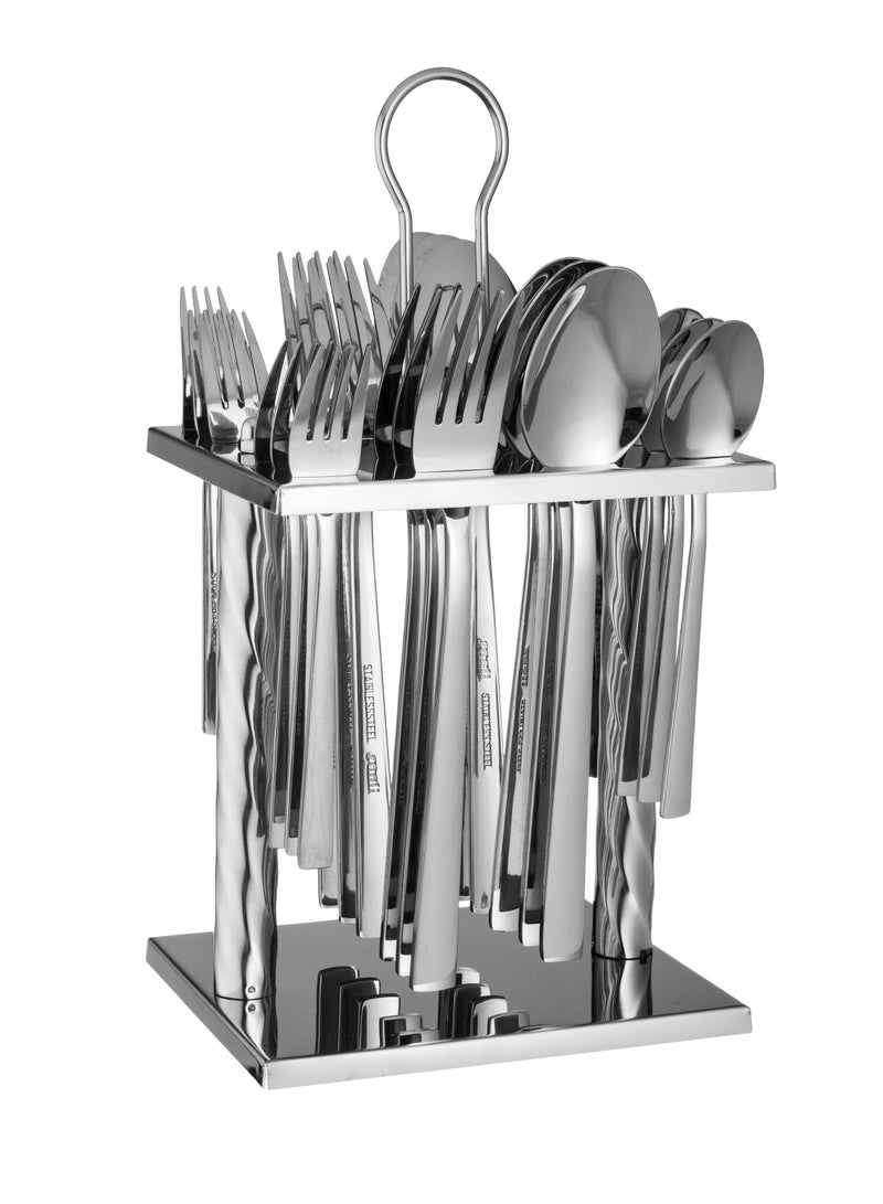 Abareek Al Safa 24-piece silver stainless steel spoon set with stand - Image 1