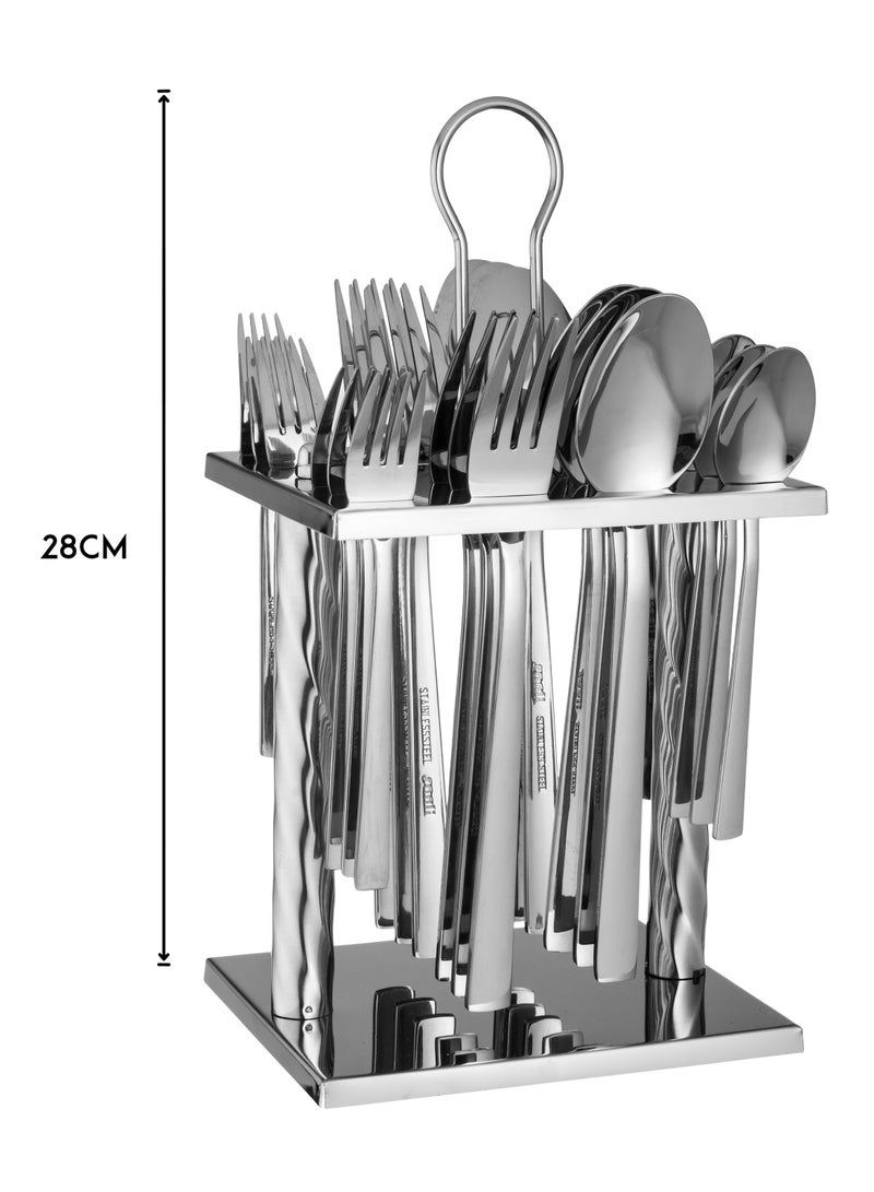 Abareek Al Safa 24-piece silver stainless steel spoon set with stand - Image 4
